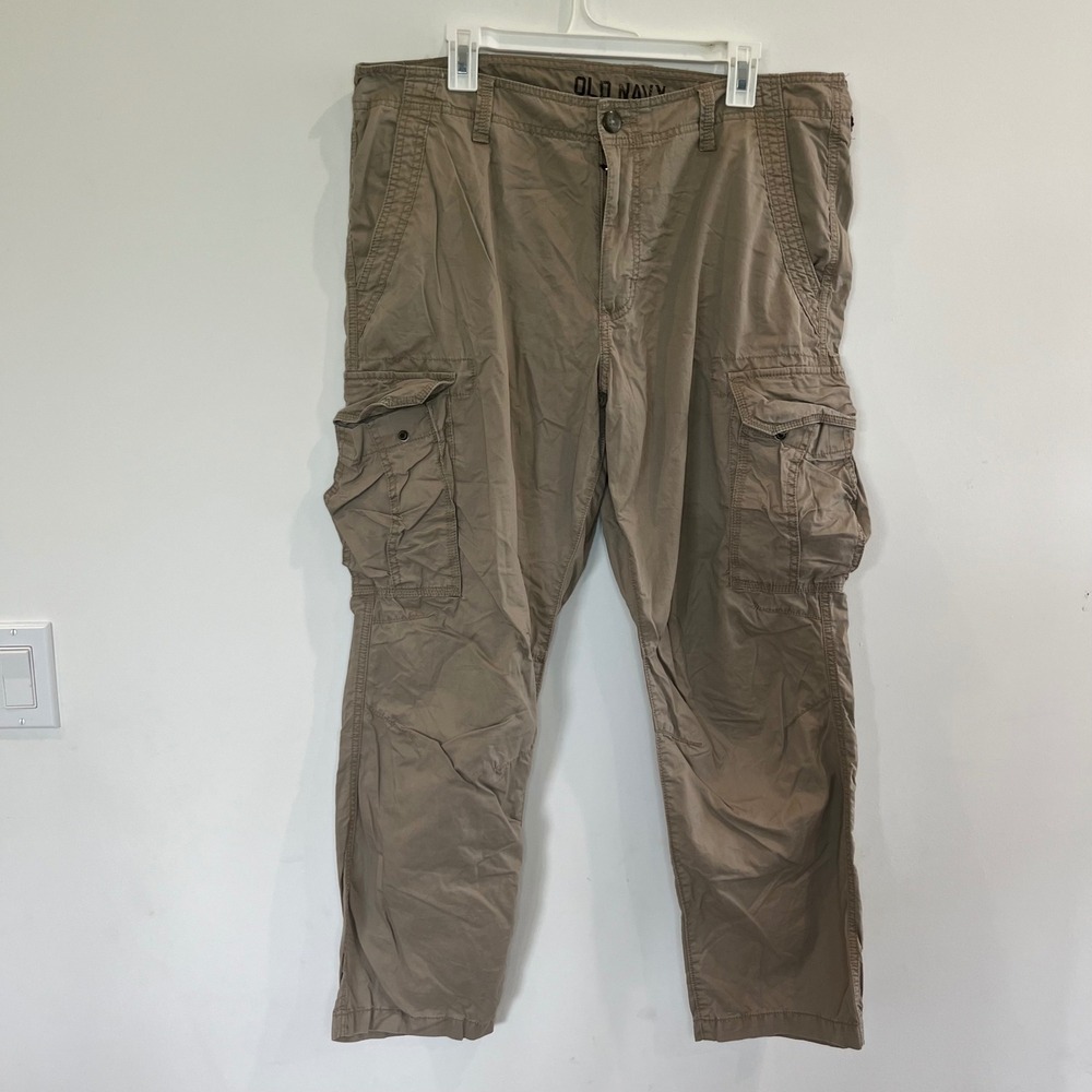 Old Navy Mens Khaki Tan Cargo Pants 100% Cotton Multi Pocket 36W x 30L
